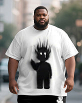 Big & Tall Men's Black And White Fun Graffiti Print Round Neck Short Sleeve T-Shirt Shorts Suit